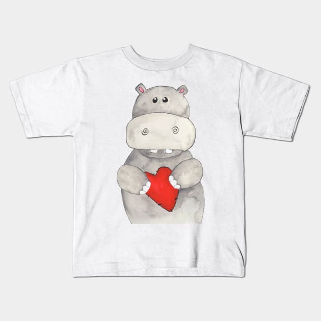 Hippo Love Kids T-Shirt by Wild Tangents